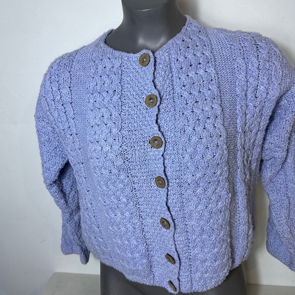Vintage Carrargdonn Cableknit Coastal Blue Cotton/Linen Cottagecore Cardigan S - Picture 4 of 9